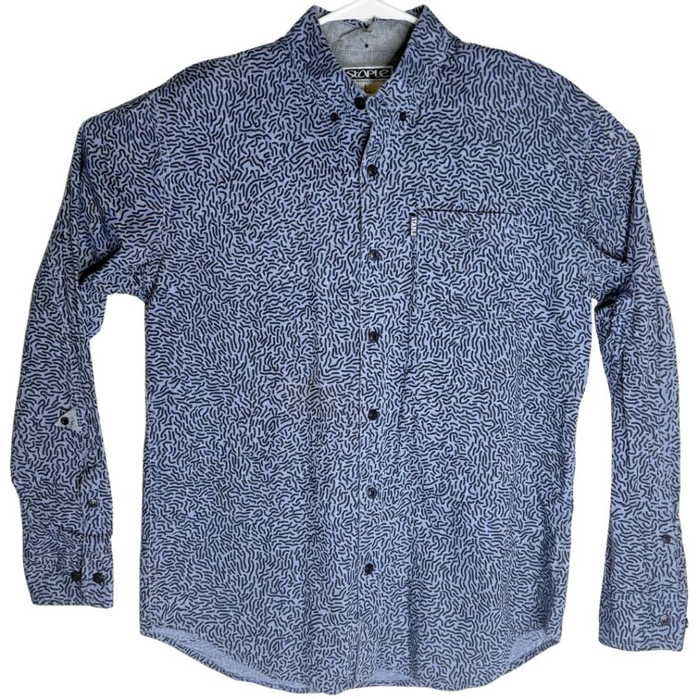 Staple Pigeon‎ Men's Geometric Long Sleeve Button Down Shirt Blue Size Large